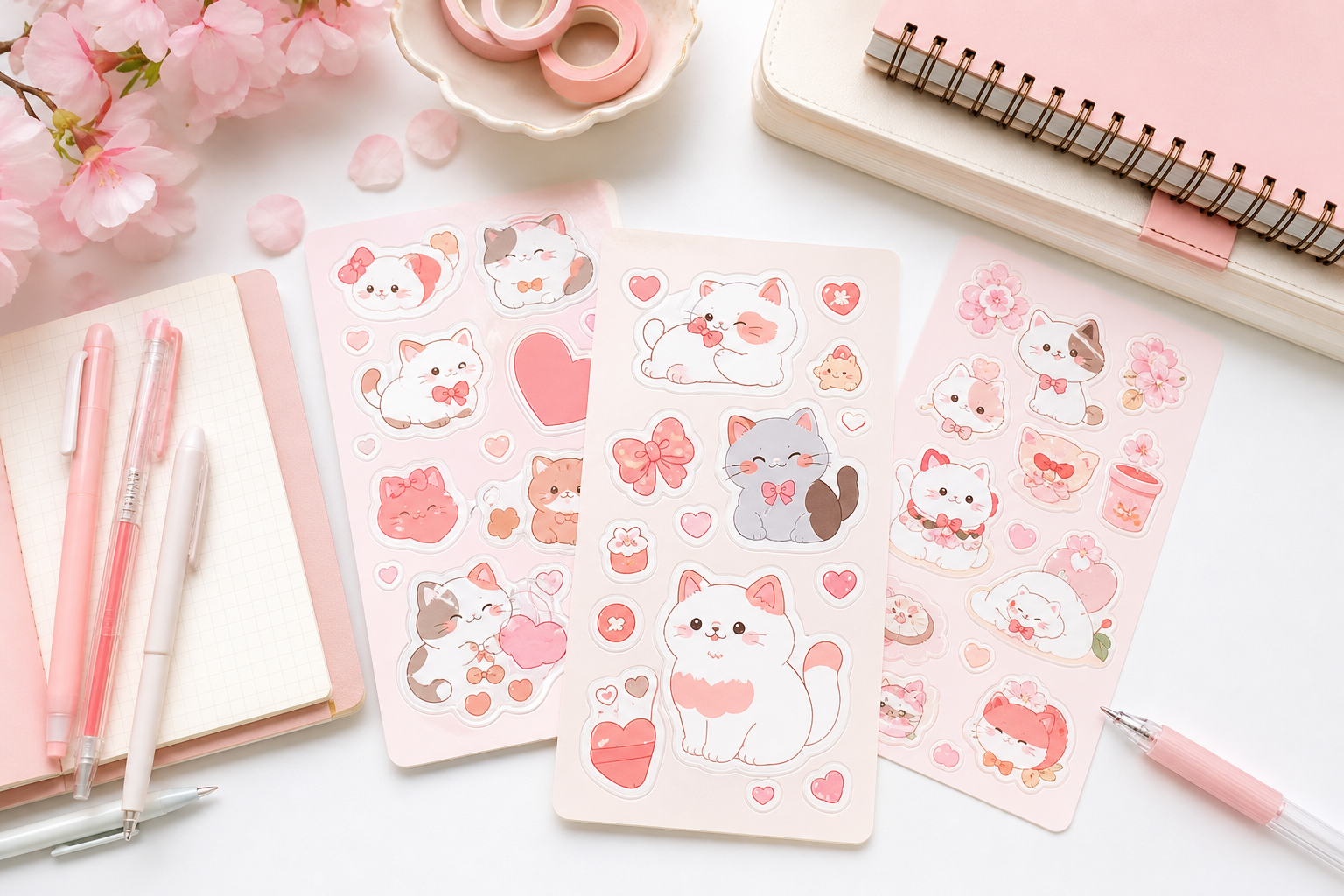 Bullet journal học sinh trang trí bằng sticker cute, bút gel và habit tracker tông pastel